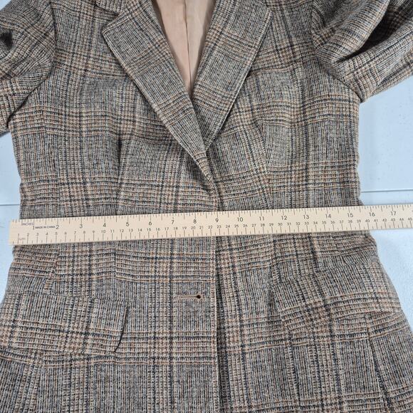Evan Picone Brown Cream Wool Tweed Pleated Skirt Jacket Blazer Set Vintage Small - Picture 7 of 14